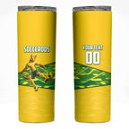 Personalized Socceroos Mascot Skinny Tumbler Australian Football Player Dynamic Green Yellow Sports Art