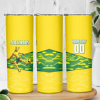 Personalized Socceroos Mascot Skinny Tumbler Australian Football Player Dynamic Green Yellow Sports Art