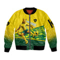 Personalized Socceroos Mascot Sleeve Zip Bomber Jacket Australian Football Player Dynamic Green Yellow Sports Art