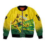 Personalized Socceroos Mascot Sleeve Zip Bomber Jacket Australian Football Player Dynamic Green Yellow Sports Art