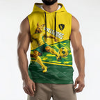Personalized Socceroos Mascot Sleeveless Hoodie Australian Football Player Dynamic Green Yellow Sports Art