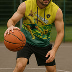 Personalized Socceroos Mascot Sleeveless Hoodie Australian Football Player Dynamic Green Yellow Sports Art