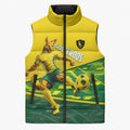 Personalized Socceroos Mascot Sleeveless Puffer Jacket Australian Football Player Dynamic Green Yellow Sports Art