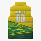 Personalized Socceroos Mascot Sleeveless Puffer Jacket Australian Football Player Dynamic Green Yellow Sports Art