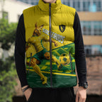 Personalized Socceroos Mascot Sleeveless Puffer Jacket Australian Football Player Dynamic Green Yellow Sports Art