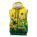 Personalized Socceroos Mascot Sleeveless Zip Hoodie Australian Football Player Dynamic Green Yellow Sports Art