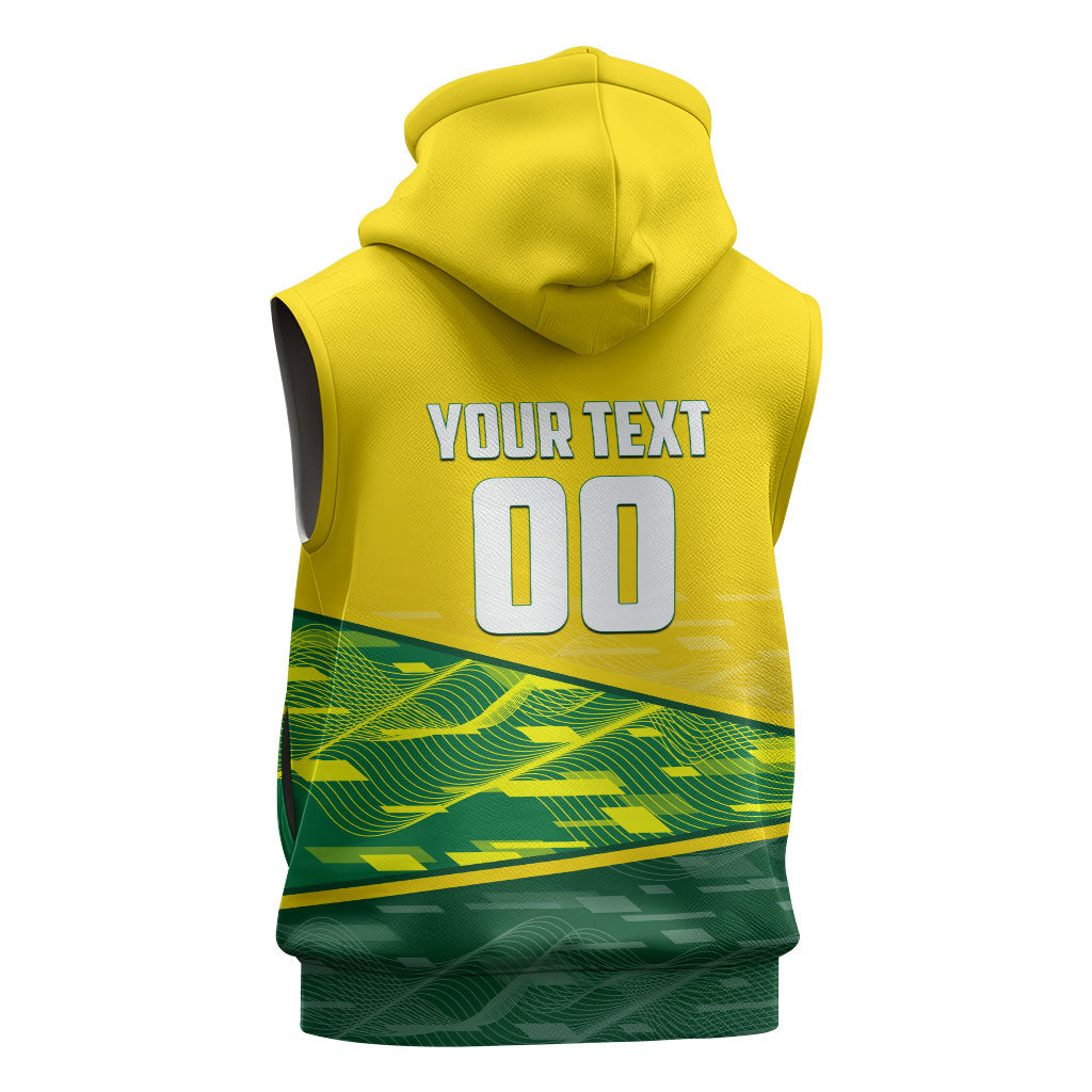 Personalized Socceroos Mascot Sleeveless Zip Hoodie Australian Football Player Dynamic Green Yellow Sports Art