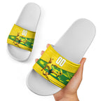 Personalized Socceroos Mascot Slide Sandals Australian Football Player Dynamic Green Yellow Sports Art