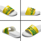 Personalized Socceroos Mascot Slide Sandals Australian Football Player Dynamic Green Yellow Sports Art