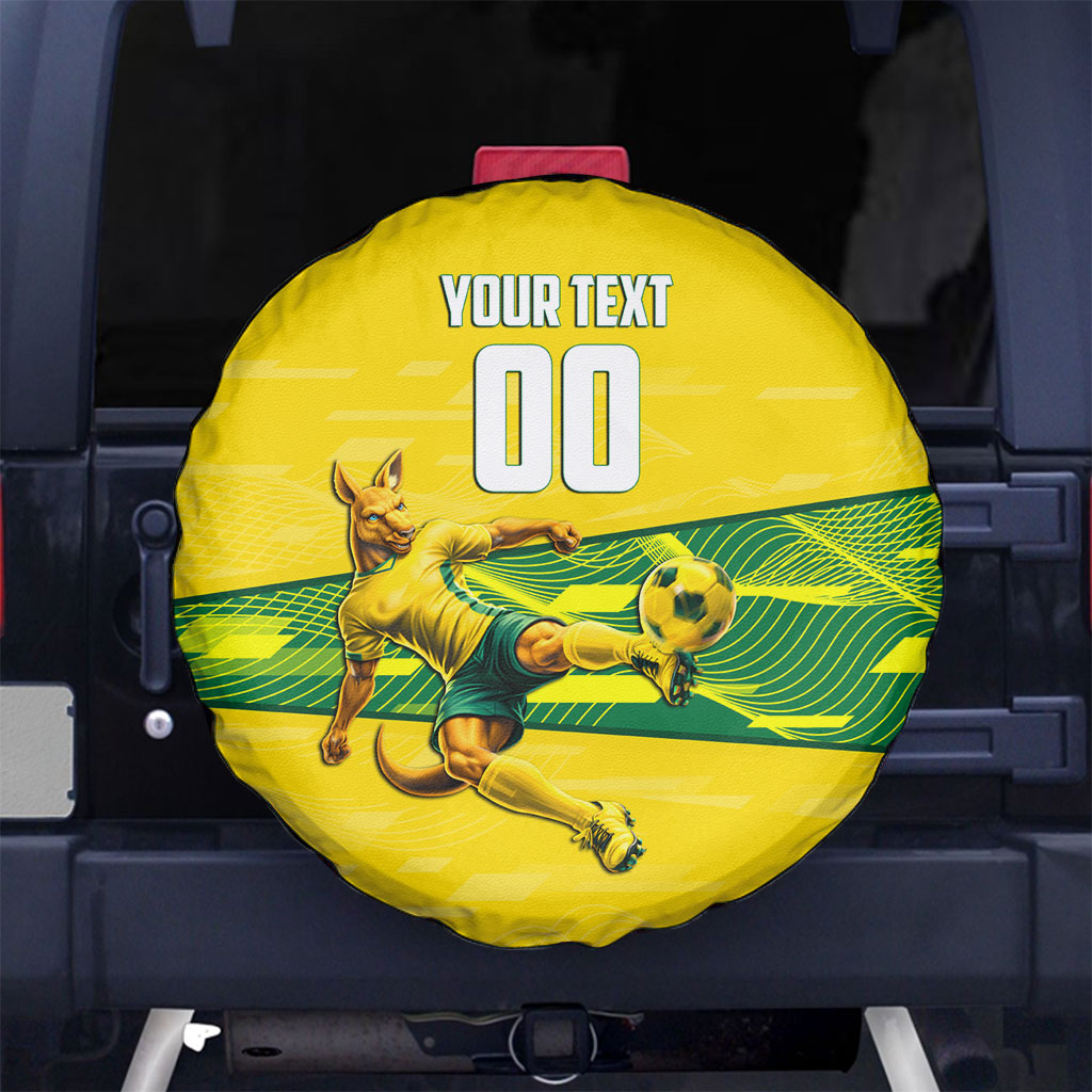 Personalized Socceroos Mascot Spare Tire Cover Australian Football Player Dynamic Green Yellow Sports Art