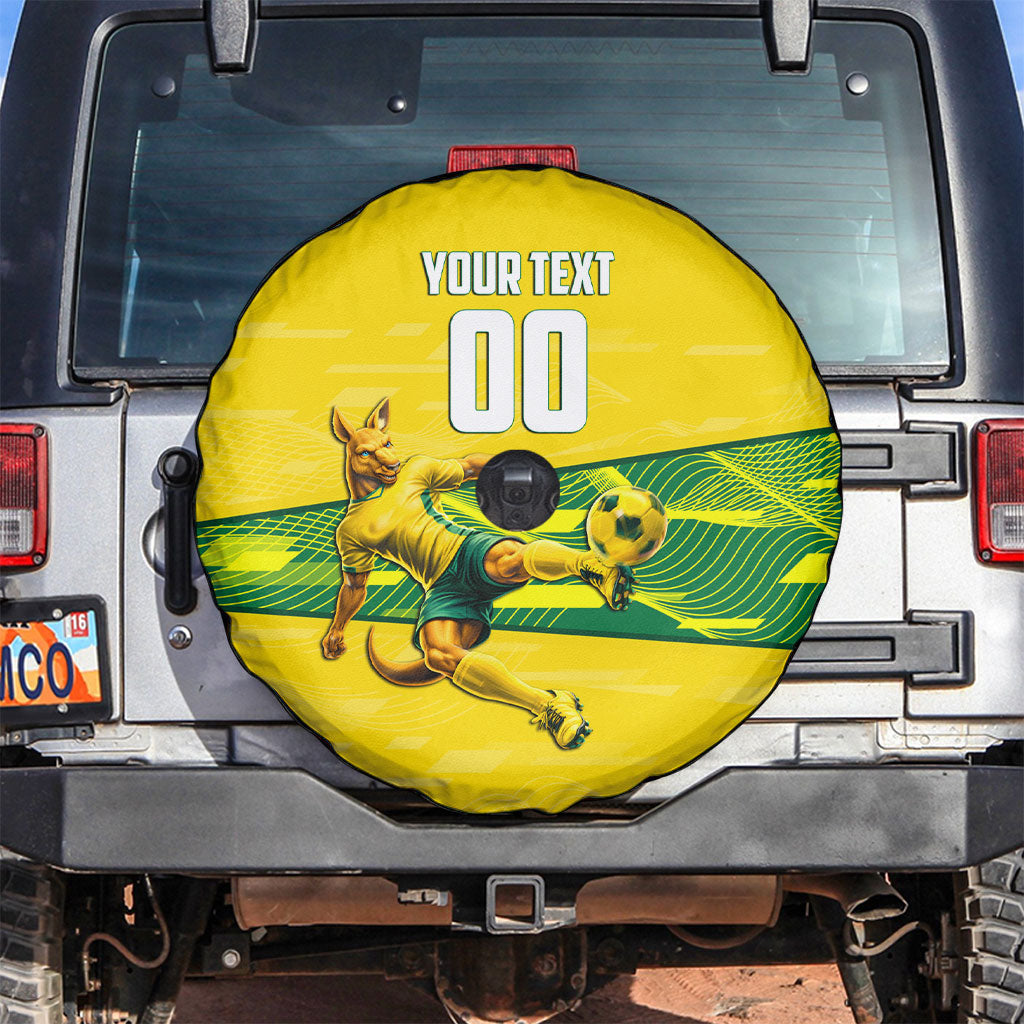 Personalized Socceroos Mascot Spare Tire Cover Australian Football Player Dynamic Green Yellow Sports Art