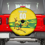 Personalized Socceroos Mascot Spare Tire Cover Australian Football Player Dynamic Green Yellow Sports Art