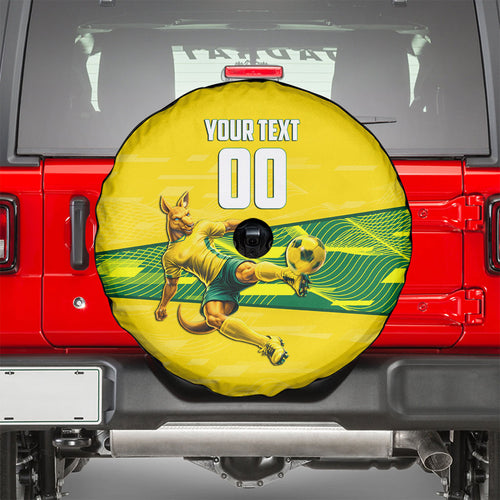 Personalized Socceroos Mascot Spare Tire Cover Australian Football Player Dynamic Green Yellow Sports Art