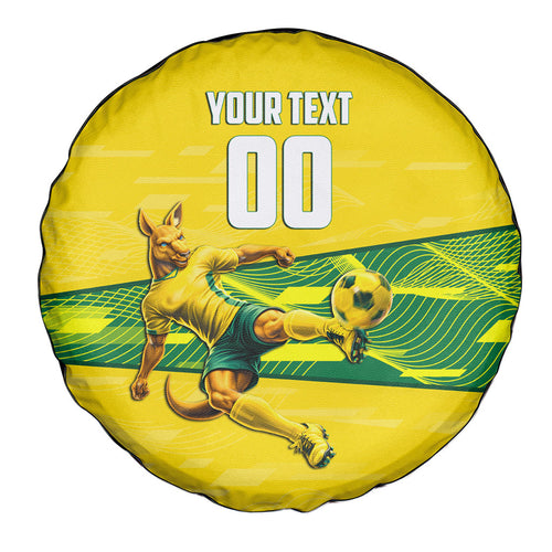 Personalized Socceroos Mascot Spare Tire Cover Australian Football Player Dynamic Green Yellow Sports Art