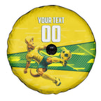 Personalized Socceroos Mascot Spare Tire Cover Australian Football Player Dynamic Green Yellow Sports Art