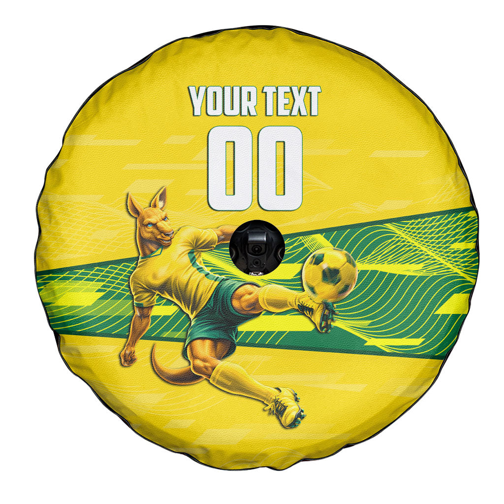 Personalized Socceroos Mascot Spare Tire Cover Australian Football Player Dynamic Green Yellow Sports Art