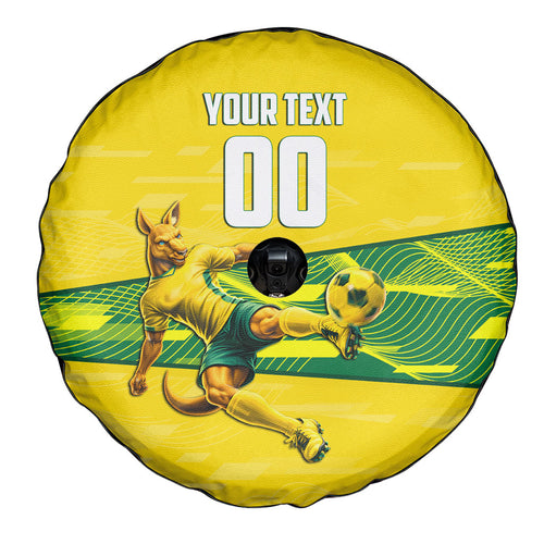 Personalized Socceroos Mascot Spare Tire Cover Australian Football Player Dynamic Green Yellow Sports Art