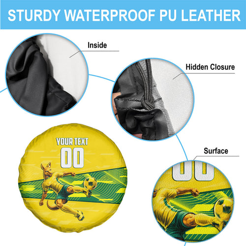 Personalized Socceroos Mascot Spare Tire Cover Australian Football Player Dynamic Green Yellow Sports Art