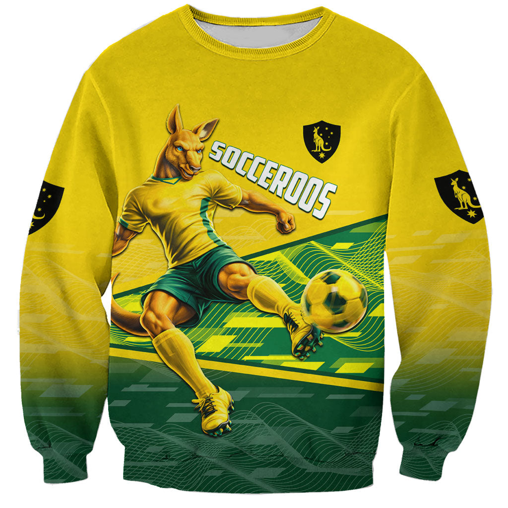 Personalized Socceroos Mascot Sweatshirt Australian Football Player Dynamic Green Yellow Sports Art