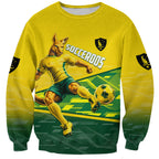 Personalized Socceroos Mascot Sweatshirt Australian Football Player Dynamic Green Yellow Sports Art
