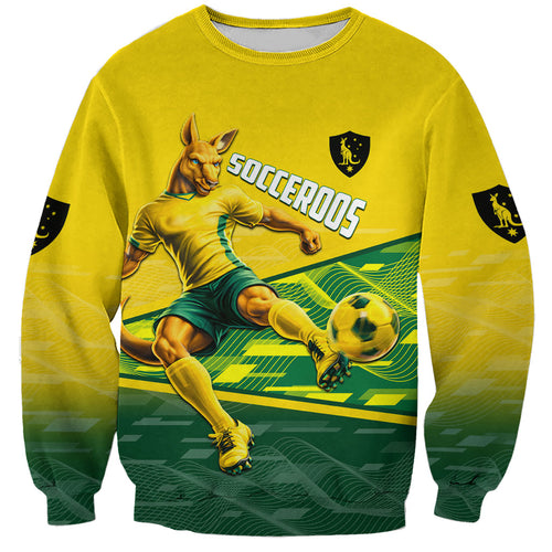 Personalized Socceroos Mascot Sweatshirt Australian Football Player Dynamic Green Yellow Sports Art