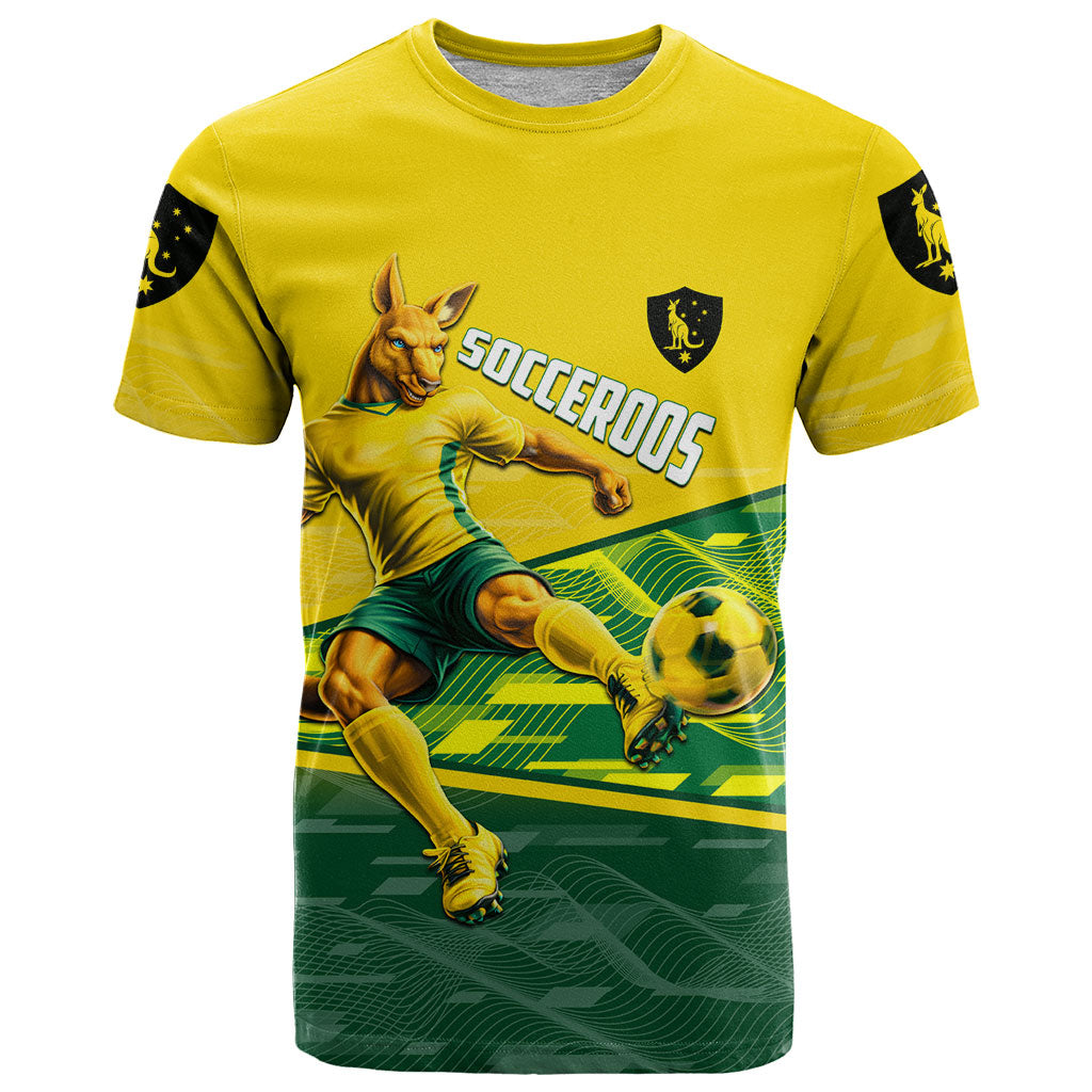 Personalized Socceroos Mascot T Shirt Australian Football Player Dynamic Green Yellow Sports Art