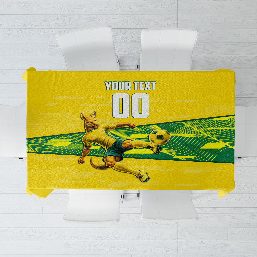 Personalized Socceroos Mascot Tablecloth Australian Football Player Dynamic Green Yellow Sports Art