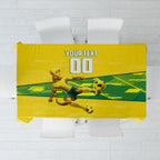 Personalized Socceroos Mascot Tablecloth Australian Football Player Dynamic Green Yellow Sports Art