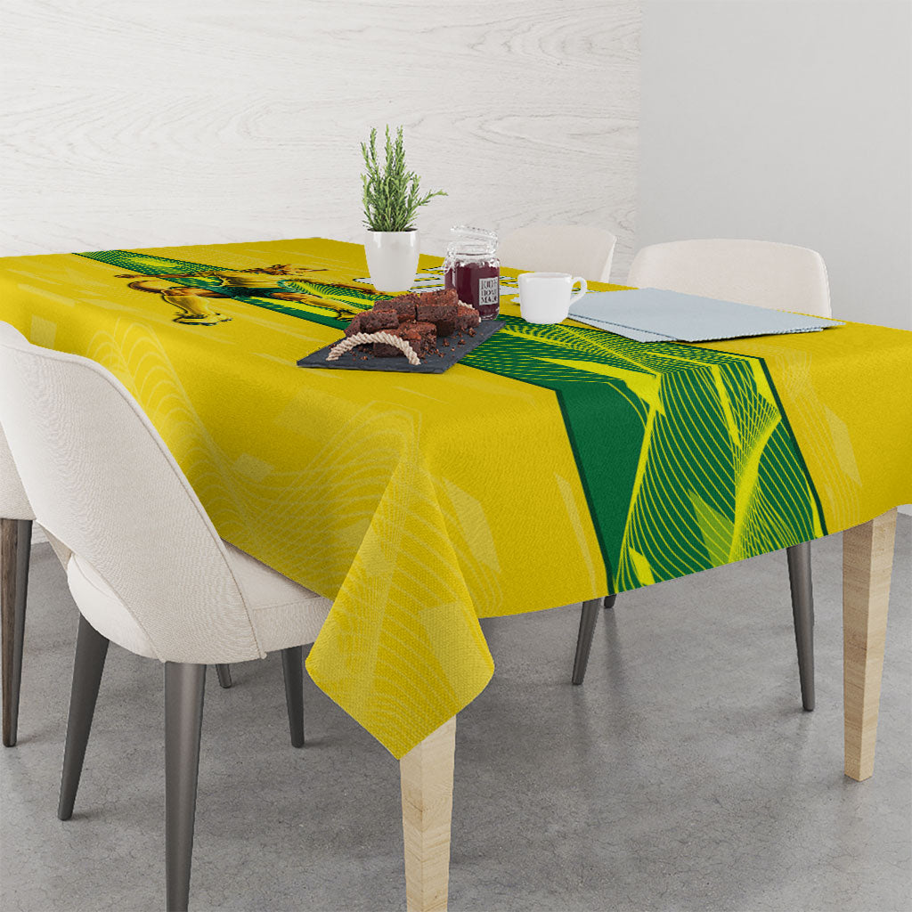 Personalized Socceroos Mascot Tablecloth Australian Football Player Dynamic Green Yellow Sports Art