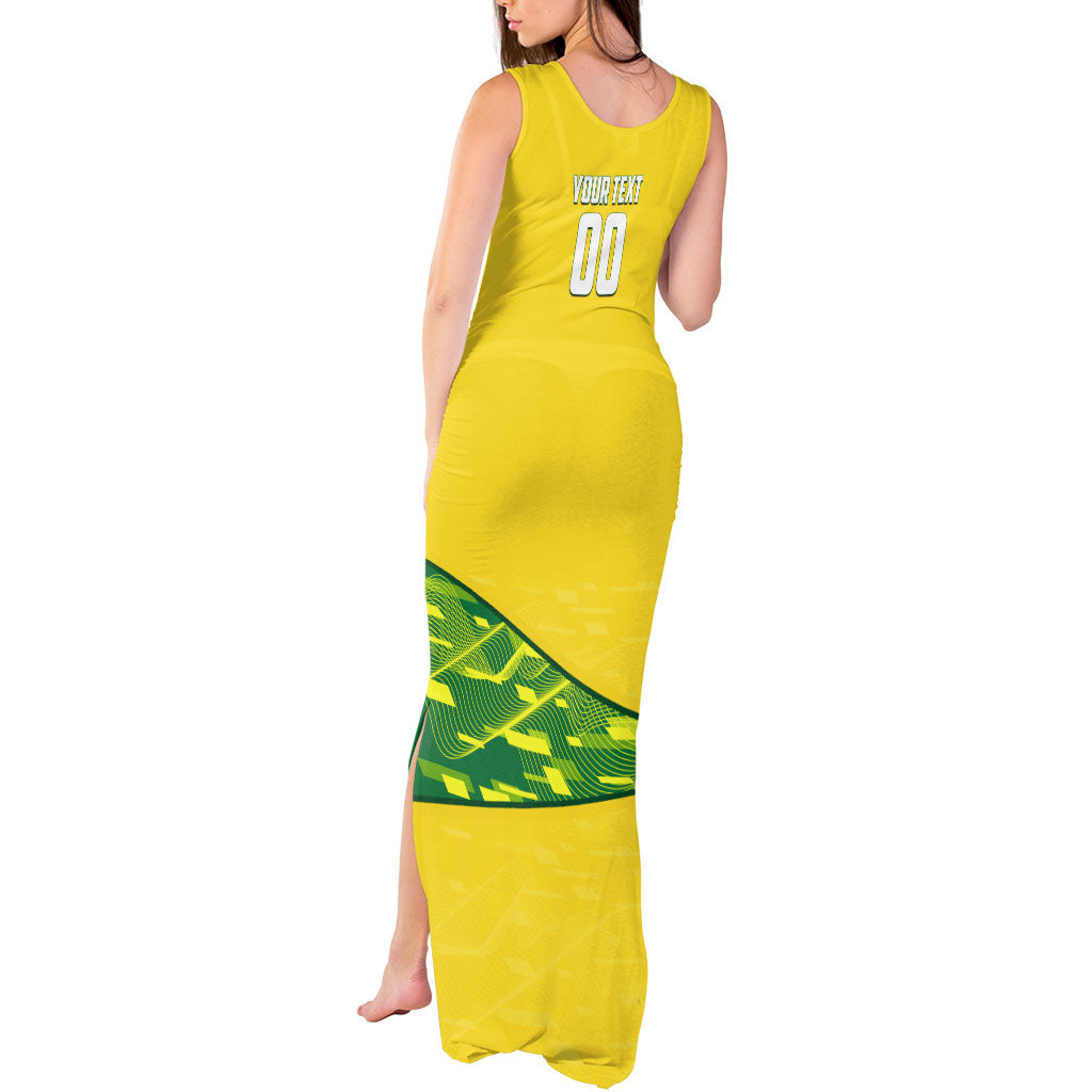 Personalized Socceroos Mascot Tank Maxi Dress Australian Football Player Dynamic Green Yellow Sports Art