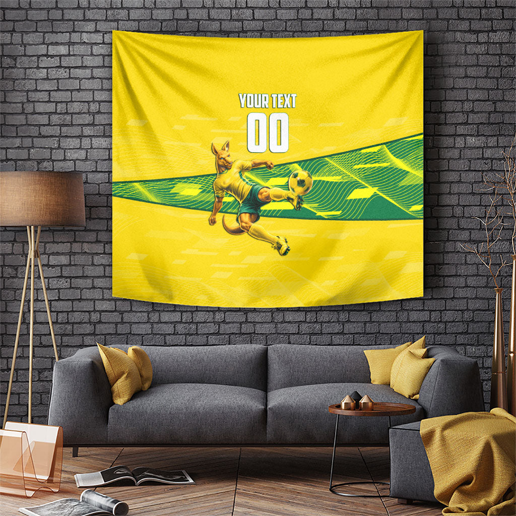 Personalized Socceroos Mascot Tapestry Australian Football Player Dynamic Green Yellow Sports Art