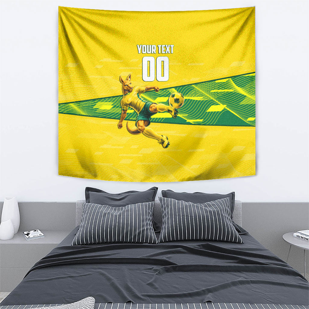 Personalized Socceroos Mascot Tapestry Australian Football Player Dynamic Green Yellow Sports Art