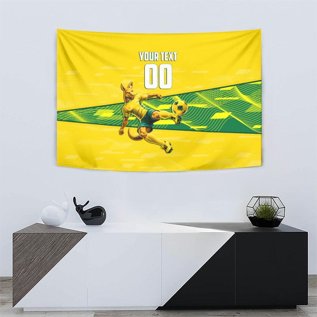 Personalized Socceroos Mascot Tapestry Australian Football Player Dynamic Green Yellow Sports Art