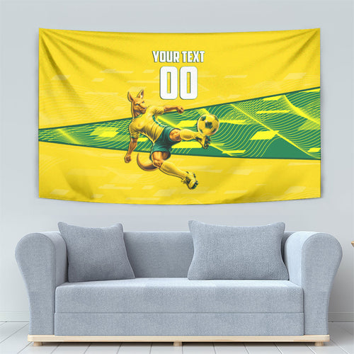 Personalized Socceroos Mascot Tapestry Australian Football Player Dynamic Green Yellow Sports Art