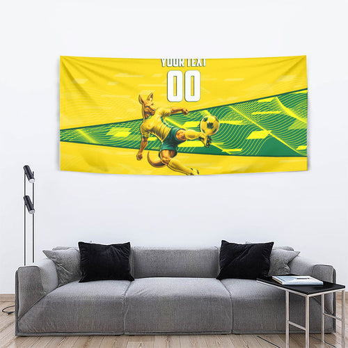 Personalized Socceroos Mascot Tapestry Australian Football Player Dynamic Green Yellow Sports Art