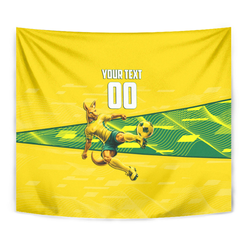 Personalized Socceroos Mascot Tapestry Australian Football Player Dynamic Green Yellow Sports Art