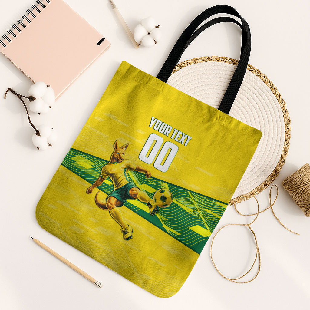 Personalized Socceroos Mascot Tote Bag Australian Football Player Dynamic Green Yellow Sports Art