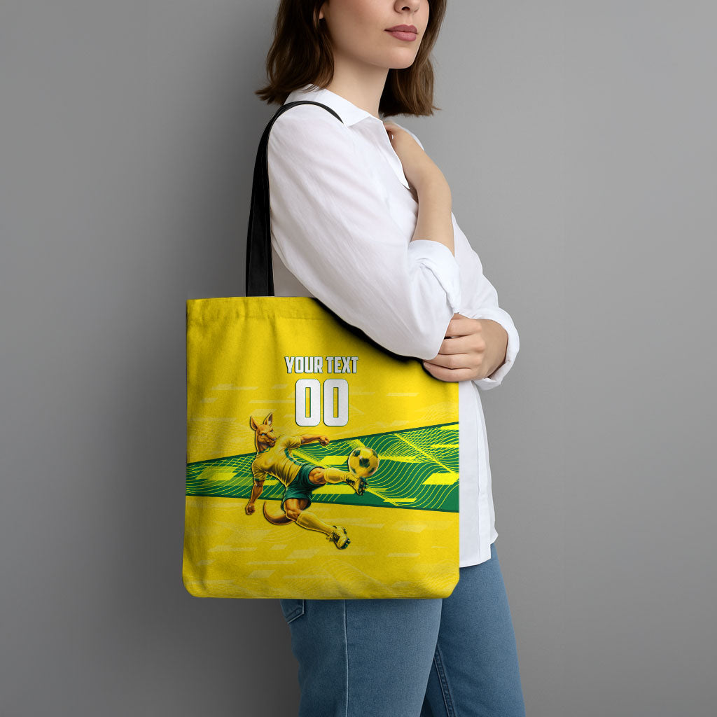 Personalized Socceroos Mascot Tote Bag Australian Football Player Dynamic Green Yellow Sports Art