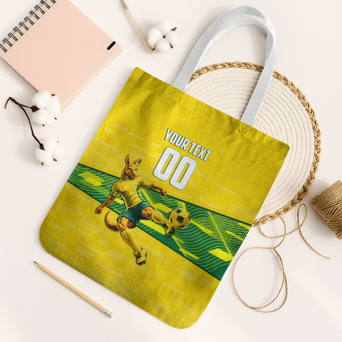 Personalized Socceroos Mascot Tote Bag Australian Football Player Dynamic Green Yellow Sports Art