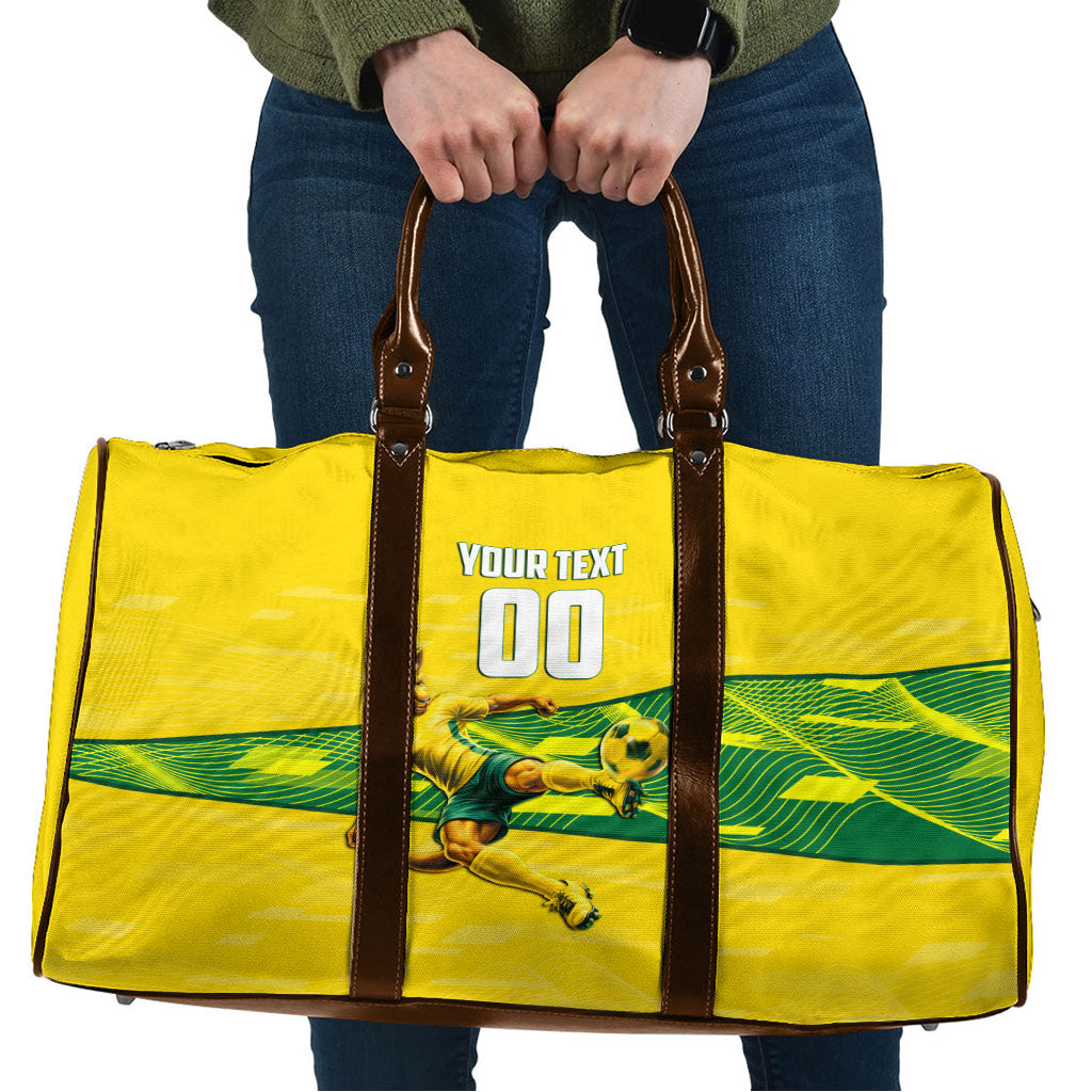 Personalized Socceroos Mascot Travel Bag Australian Football Player Dynamic Green Yellow Sports Art