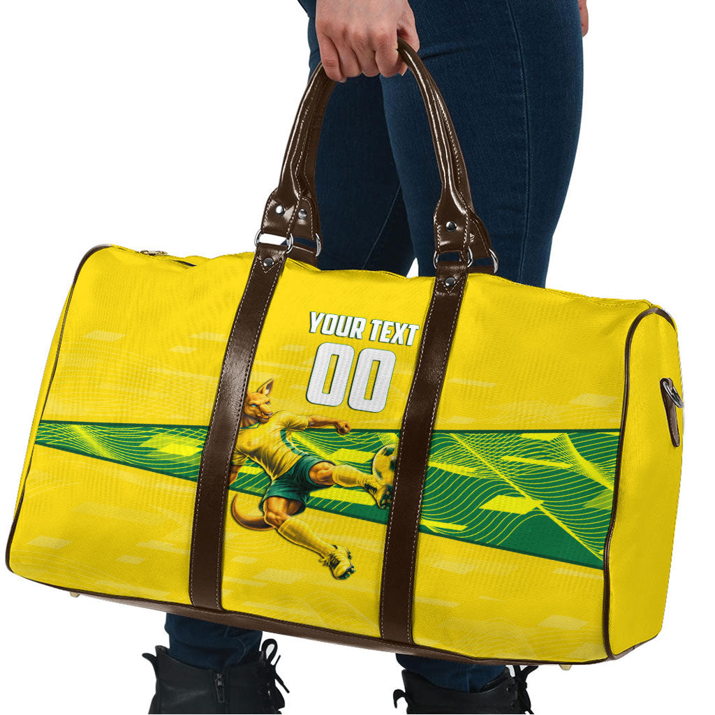 Personalized Socceroos Mascot Travel Bag Australian Football Player Dynamic Green Yellow Sports Art