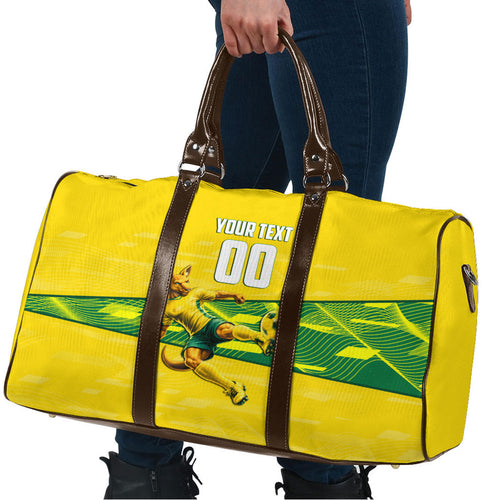 Personalized Socceroos Mascot Travel Bag Australian Football Player Dynamic Green Yellow Sports Art