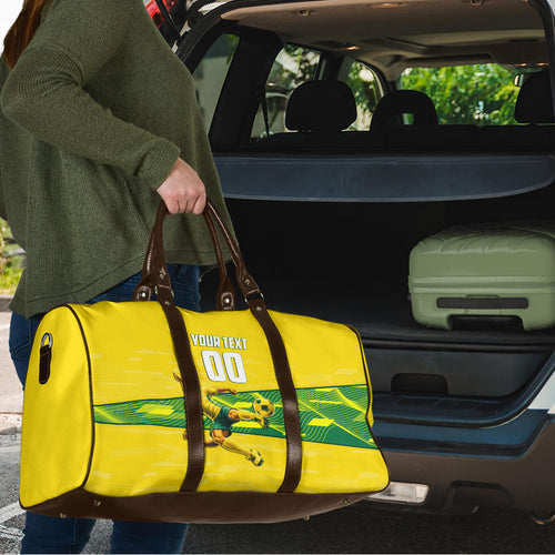 Personalized Socceroos Mascot Travel Bag Australian Football Player Dynamic Green Yellow Sports Art