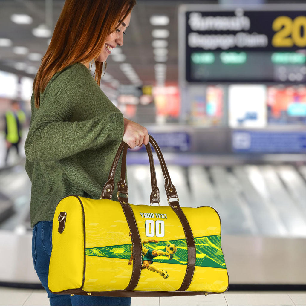 Personalized Socceroos Mascot Travel Bag Australian Football Player Dynamic Green Yellow Sports Art