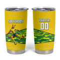 Personalized Socceroos Mascot Tumbler Cup Australian Football Player Dynamic Green Yellow Sports Art