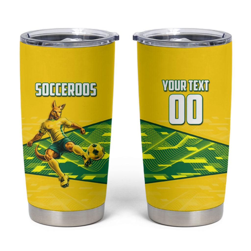 Personalized Socceroos Mascot Tumbler Cup Australian Football Player Dynamic Green Yellow Sports Art