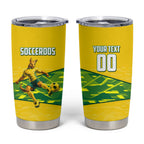 Personalized Socceroos Mascot Tumbler Cup Australian Football Player Dynamic Green Yellow Sports Art