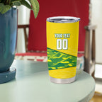 Personalized Socceroos Mascot Tumbler Cup Australian Football Player Dynamic Green Yellow Sports Art