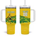 Personalized Socceroos Mascot Tumbler With Handle Australian Football Player Dynamic Green Yellow Sports Art