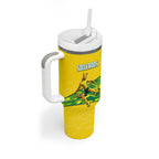 Personalized Socceroos Mascot Tumbler With Handle Australian Football Player Dynamic Green Yellow Sports Art